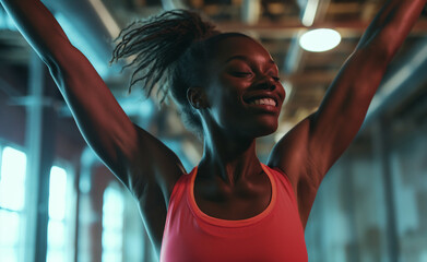 Fototapeta na wymiar athlete woman happy to finish her daily routine