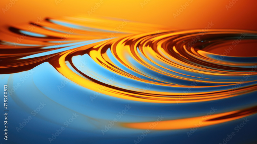 Poster dynamic abstract fluid art piece with intertwining swirls of blue and orange creating a mesmerizing 