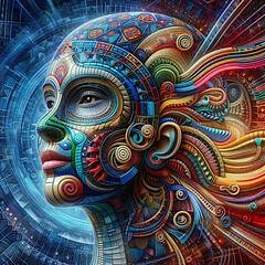 Fototapeta premium Abstract digital art with idealism in sculpture. Ideal for frames and prints on various products. The idea comes from the freedom to create the sculpture with different materials. Vibrant colors.