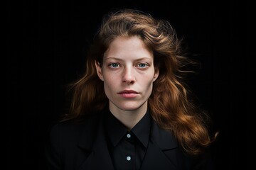 Fototapeta na wymiar Portrait of a beautiful red-haired girl on a black background