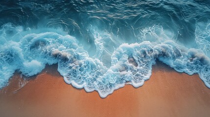 Fototapeta na wymiar Beautiful blue ocean waves on clean sandy beach background. Summer vacation background concept.