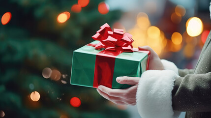 Shot of female hands holding a small gift box. Holidays and celebration concept. - Powered by Adobe