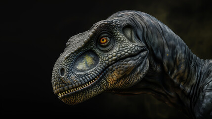 Fototapeta premium Iguanodon dinosaur on black background closeup