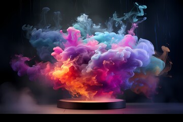podium or pedestal for product display scene background with rainbow smoke 