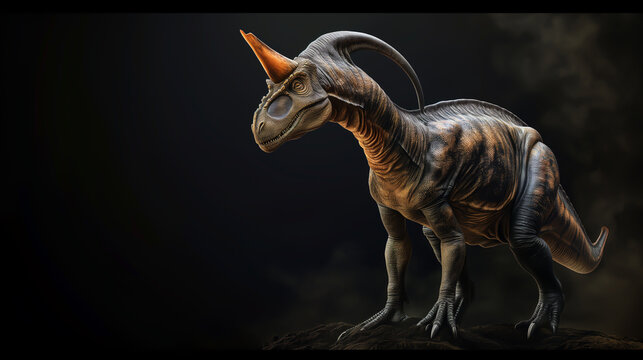 Parasaurolophus dinosaur on black background
