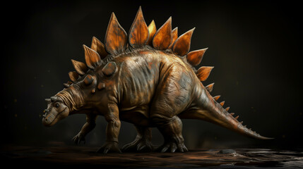 Fototapeta premium Stegosaurus dinosaur on black background, isolated