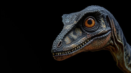 Velociraptor dinosaur on black background