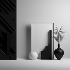 Geometrical Scene stylist Modern Minimalist Mockup For Podium Display Or Showcase Stunning black and white Background