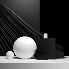 Geometrical Scene stylist Modern Minimalist Mockup For Podium Display Or Showcase Stunning black and white Background