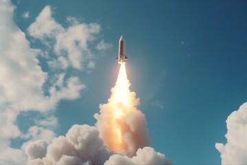 Rocket launching into the sky. Generative AI