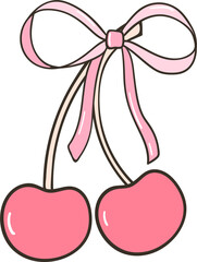 Coquette pink bow with cherry illustration
