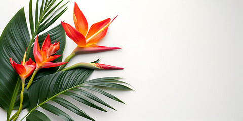 Exotic tropical flower sterilize and landau leaves on white background. nature concepts, world plants day, Generative Ai