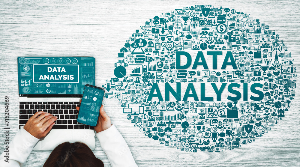 Poster data analysis for business and finance concept. interface showing future computer technology of prof