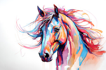 Beautiful watercolor painting of a horse head on a white background. Mammals, Wildlife Animals. Illustration, Generative AI.