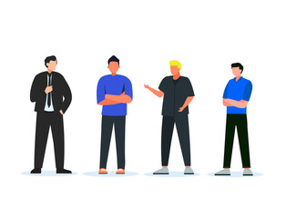 Confident people. Happy flat vector students and office characters. Standing successful workers with self-affirmative gestures. Vector team leaders set