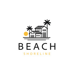 Naklejka premium Villa Logo. Resort Beach Logo Design Template Vector Illustration