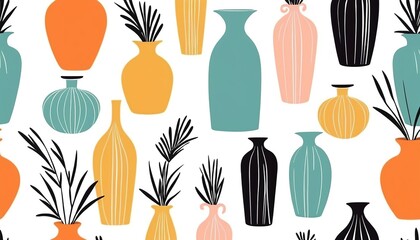 Unique Hand Drawn Vase Pattern for Home Decor - obrazy, fototapety, plakaty