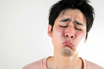 風邪をひいて辛い具合が悪い日本人男性（インフルエンザ・くしゃみ・頭痛・咳・コロナ・熱・悪寒）