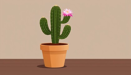 Vector Illustration of Glory of Texas Cactus in Brown Pot