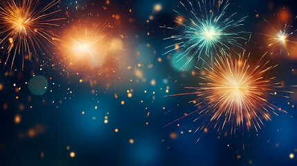 Naklejka premium Beautiful fireworks background at night for holiday decoration