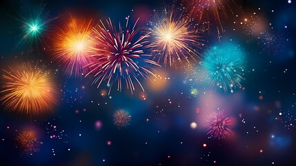 Fototapeta premium Beautiful creative holiday background with fireworks and sparkles