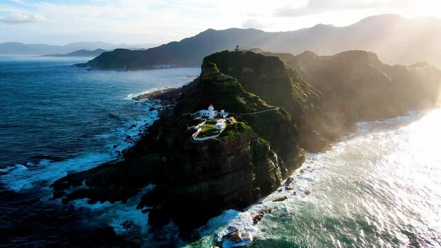 Bitoujiao Lighthouse at the Northeast coast of Taiwan (New Taipei City and Yilan) National Scenic Area.