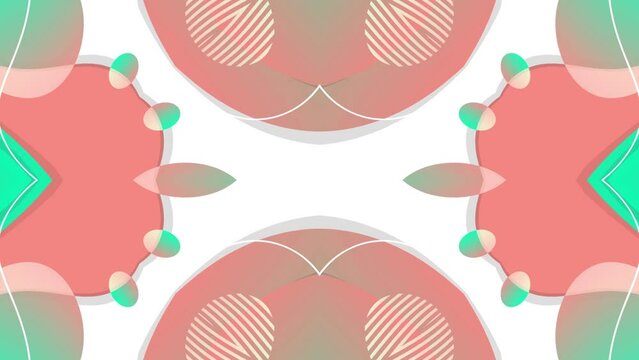Unique colorful design. Abstract color background with symmetrical repeating patterns. Seamless looping animation.