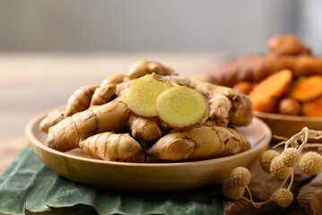 Fresh turmeric white and yellow color, Spice in Asian cuisine