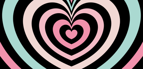 Heart colorful tunnel background in cartoon retro design. Heart background. Vector illustration for love or Valentine's day background.