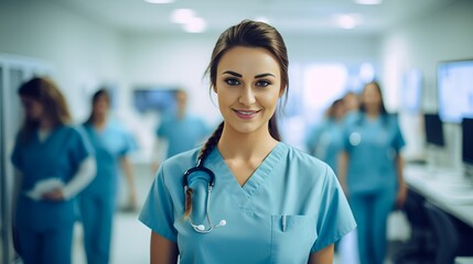 Fototapeta premium A nurse in a hospital looking at the camera with confidence , nurse, hospital, confidence