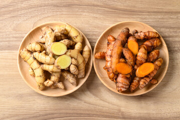 Fresh turmeric white and yellow color, Spice in Asian cuisine