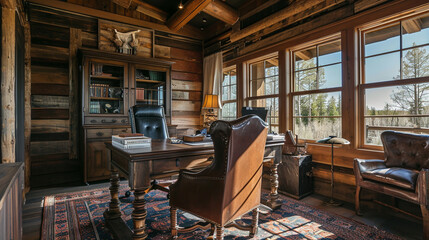 Obraz na płótnie Canvas Interior of a rustic home office . Ai Generative