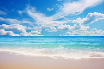 Vast azure ocean with serene waves harmonizing under captivating skies adorned with lovely clouds. Generative AI
