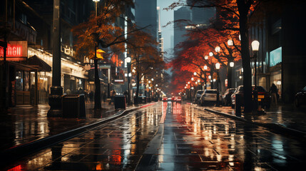 city lights, bustling city street, hyper-detailed, cinematic color, natural and artificial mixed...