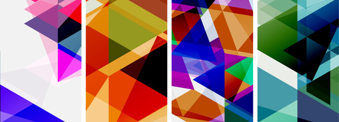 Colorful bright triangles with various colors and transparencies. Vector illustration For Wallpaper, Banner, Background, Card, Book Illustration, landing page