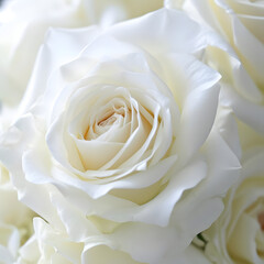 Close-up shot of a bouquet of elegant roses with pristine white petals, creating a serene and peaceful atmosphere.