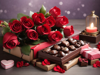 Chocolates, gifts, flowers, beautiful pink Valentine's Day