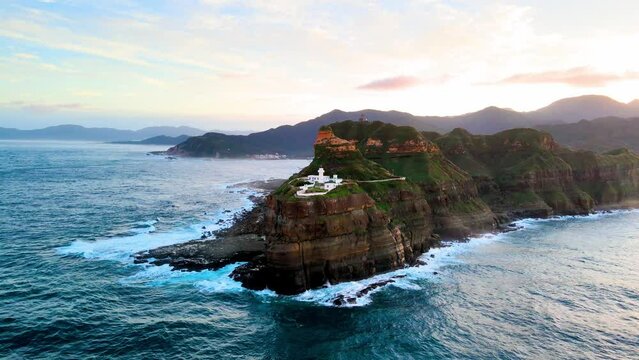 Bitoujiao Lighthouse at the Northeast coast of Taiwan (New Taipei City and Yilan) National Scenic Area.