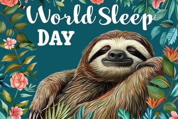 a sloth sleep in world sleep day concept. generative ai