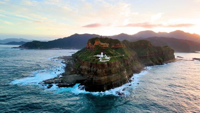 Bitoujiao Lighthouse at the Northeast coast of Taiwan (New Taipei City and Yilan) National Scenic Area.