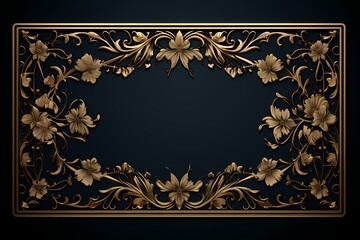 luxurious elegant vintage gold floral photo frame design element on black background