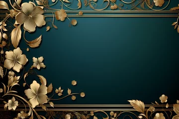 Fotobehang  luxury bronze art deco Photo Frame on emerald green background © Wipada