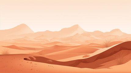 Fototapeta na wymiar A flat illustration of a minimal desert scene, with rolling dunes captured in a warm,