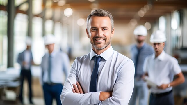 A professional architect with blueprints, planning a project , professional architect, blueprints, planning