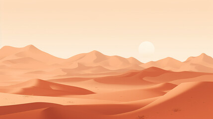 flat illustration of minimal desert scene rolling dunes captured in warm, monochromatic color scheme