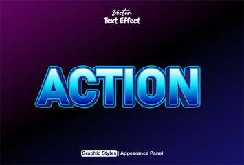 Obraz premium action text effect with blue graphic style and editable