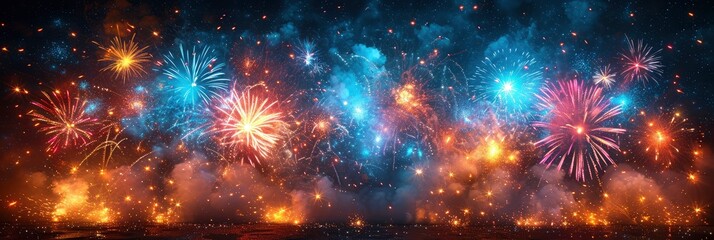 Fototapeta premium Beautiful Colorful Fireworks Display On Celebration, Background HD, Illustrations