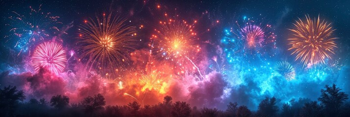Fototapeta na wymiar Beautiful Colorful Fireworks Sky On Festive, Background HD, Illustrations