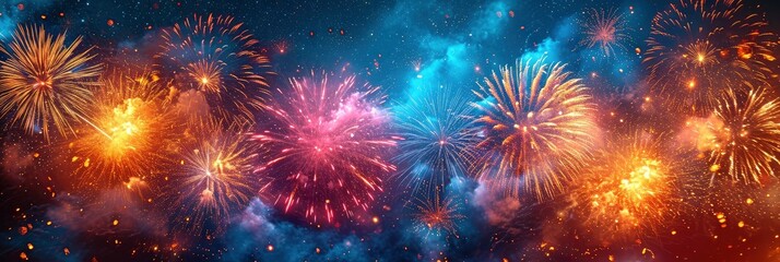 Beautiful Colorful Fireworks Sky On Festive, Background HD, Illustrations
