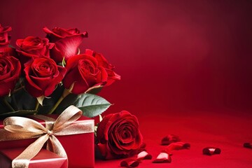 red rose and gift box with generative ai